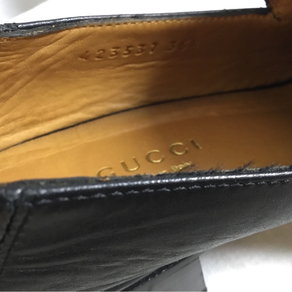 Authentic Gucci Black Leather Loafers with Red and Green Web & Gold Double G - Picture 8 of 12